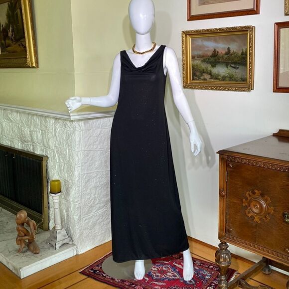 Vintage Lori M Black Evening Maxi LBD Dress - Picture 2 of 10